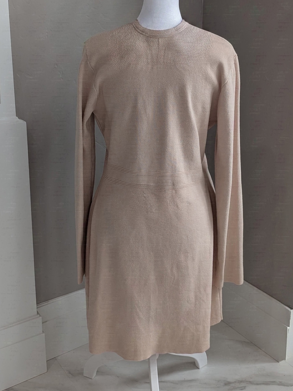 SHEIN Beige Long Sleeve Button-Front Knit Dress-Size 12 - Picture 3 of 8